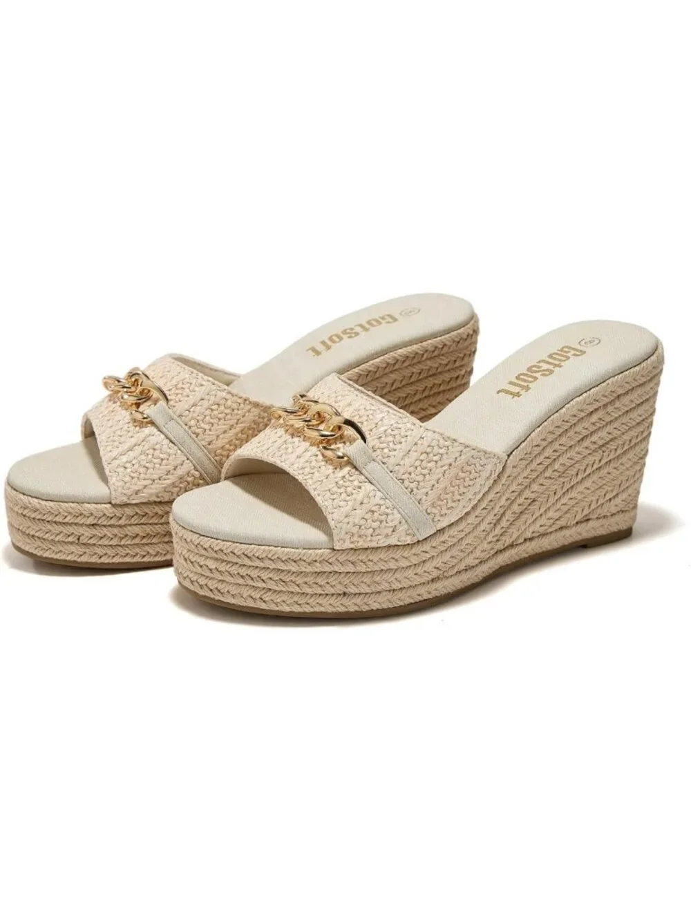 Chic Women's Wedge Slide Sandals with Chain Decor | Espadrille Platform Mules